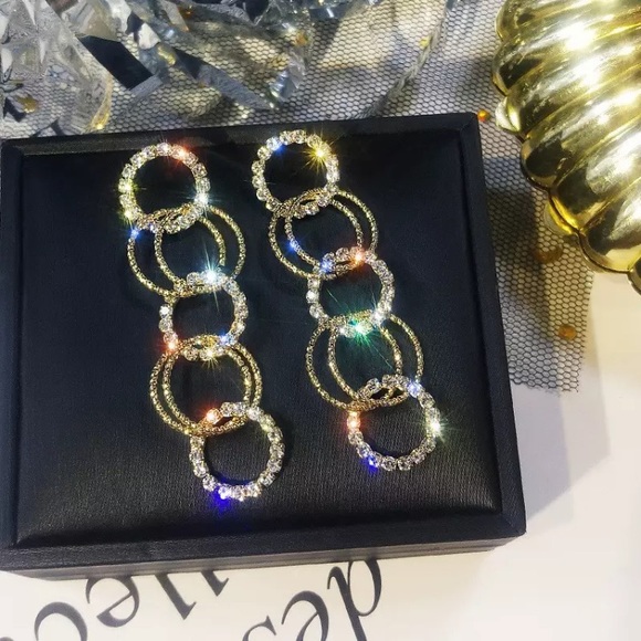 Gold Circle Long Earrings - Picture 3 of 5